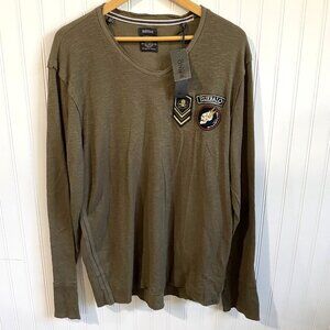 Buffalo David Bitton Kilitary Shirt Mens X-Large Green Pullover Patches Logo NWT